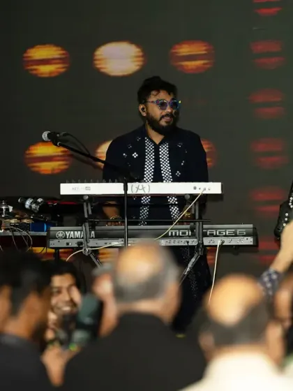 Our keyboardist performing for the guests at the Diwali Ball. We ensure every detail of our performance is perfect for such elegant occasions.