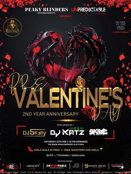 "Pre Valentine's Day" party flyer with a Peaky Blinders theme.