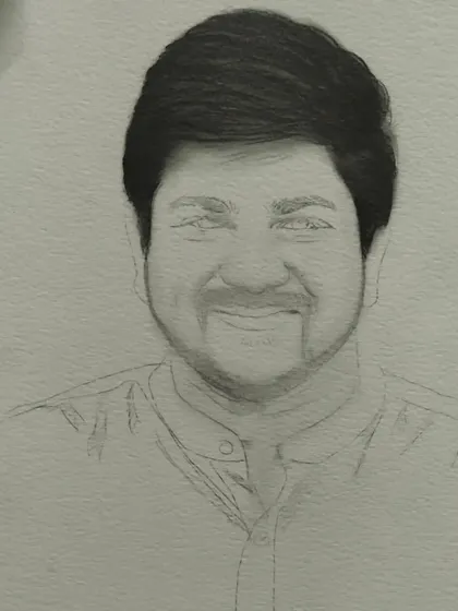 A progress shot of the man's portrait, with the face and hair shaded but the clothing still left as an outline.