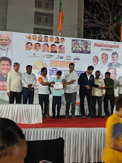 Swaransh More on stage receiving his award at the Khasdar Chashak event. Being recognized for his hard work in front of officials and peers is a huge motivation for him and his fellow students.