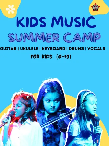 Our Kids Music Summer Camp is the perfect way to introduce your child to a world of sound. This poster gives you the quick rundown: five different instruments over five days, designed for kids aged 6-13. It's all about fun, discovery, and making some noise.