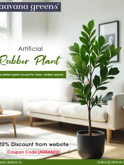 No sunlight? No worries. Our artificial Rubber Plant is the perfect green accent for clean, modern spaces, bringing life to your room without any effort.