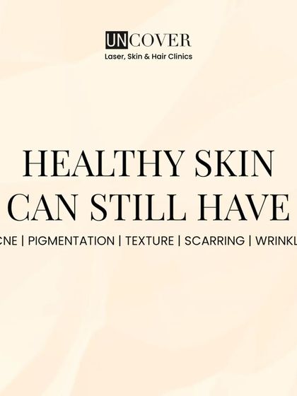 A healthy reminder: real, healthy skin can still have texture, some pigmentation, occasional acne, or wrinkles. It's about health, not perfection.