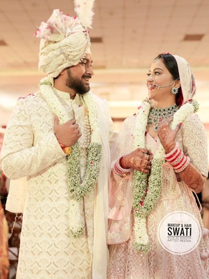 A happy moment between the bride and groom. Kshitija's modern lehenga look was a beautiful contrast to the traditional wedding rituals.