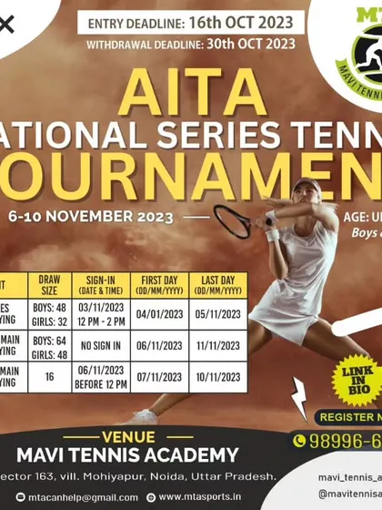 Official announcement for the AITA National Series Tennis Tournament for the Under-12 category. We regularly host sanctioned events where players can earn national ranking points.