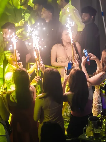 Sparklers lighting up the dance floor. I work with venues to create memorable, high-impact moments like this, perfect for birthdays, bachelorettes, and special celebrations during my sets.