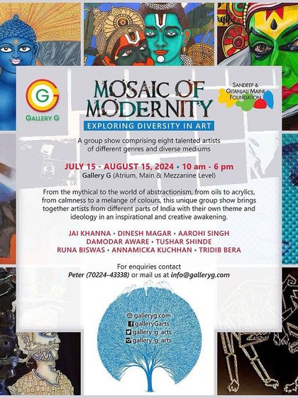 Another poster for 'Mosaic of Modernity,' showcasing the diverse range of artworks from mythical to abstractionism.