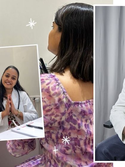 The faces of Ayurvedam. This collage captures the welcoming smile of one of our doctors and a client during her consultation. We believe in building a personal connection on your path to wellness.