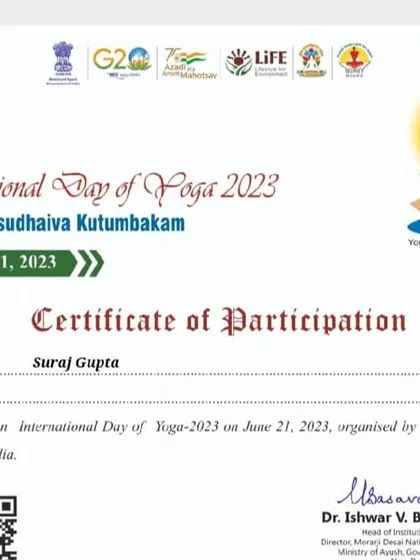 I am proud to be certified by the Ministry of Ayush, Government of India. This recognition is a testament to my dedication to authentic yoga practices and holistic wellness. You can be sure you are learning from a qualified and approved yoga professional.