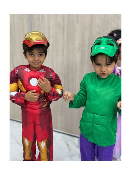 Iron Man and the Hulk team up, showing the fun and camaraderie in our superhero-themed drama classes.