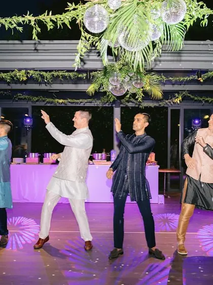 The groom's crew, an international bunch, performing at the wedding in Italy. They learned all their steps through our video tutorials.