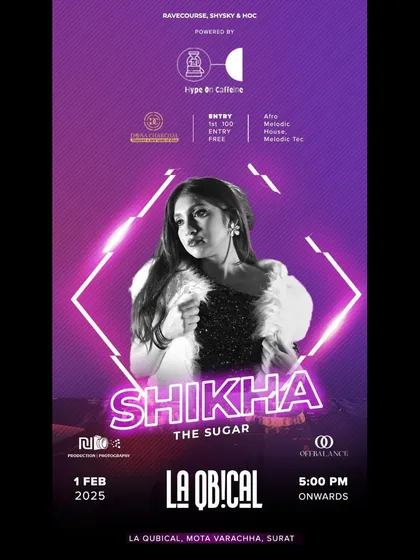 A purple, neon-themed version of the poster for my gig at La Qbical, highlighting the modern, electronic feel of the event.