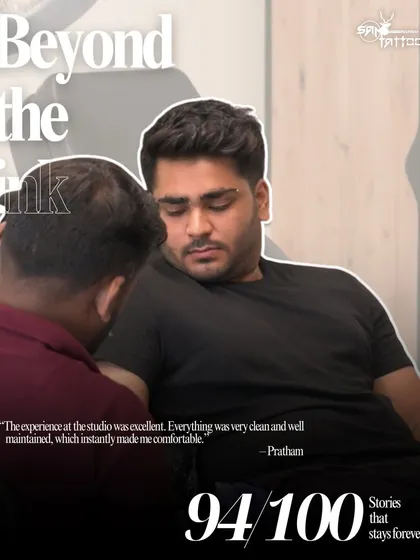 "The experience at the studio was excellent. Everything was very clean and well maintained, which instantly made me comfortable." Pratham, a client who came to extend his existing tattoo.