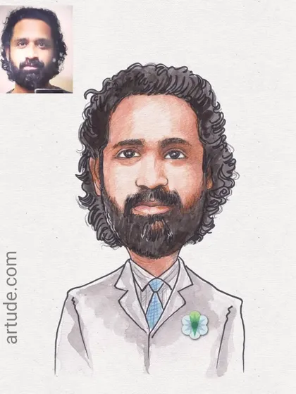 A handmade corporate gift, showcasing the subject's professional look with a touch of artistic flair.