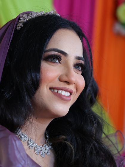 A close-up of the beautiful, natural-looking makeup for this engagement.