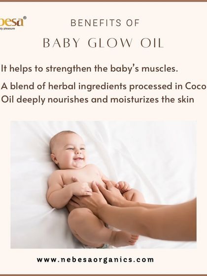 The benefits of a daily massage with my Baby Glow Oil are immense. It helps strengthen your baby's muscles and provides deep nourishment and moisture to the skin, thanks to its blend of herbal ingredients processed in pure coconut oil.