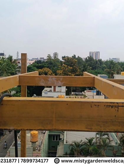 A view from the worksite of a pergola fabrication in JP Nagar. The heavy-duty MS steel frame stands ready, showcasing the robust foundation I build for every project.