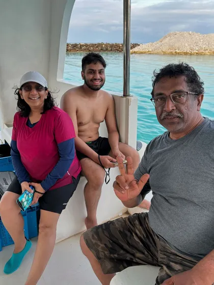 A family enjoying their dive holiday in the Maldives. We cater to divers of all ages and experience levels.