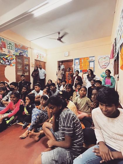 The audience at Makkala Jagriti, completely absorbed in the puppet show. The focused attention and shared experience in the room is what makes live performance so special.