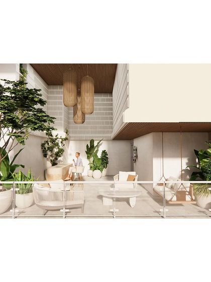 A wide view of the spacious terrace, designed for both relaxation and entertaining.