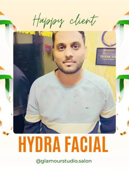 A happy client looking confident and fresh-faced after his Hydra Facial.