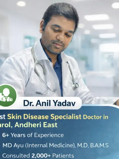 I am Dr. Anil Yadav, an Ayurvedic internal medicine specialist (MD Ayu) with over a decade of experience. Having consulted with thousands of patients, I am dedicated to providing expert, compassionate care for skin diseases here in the Marol and Andheri East area of Mumbai.