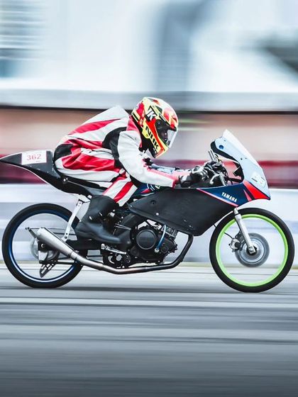 A custom-built Yamaha drag bike with a distinctive red and white livery. The level of modification and engineering on display is a huge part of our event's appeal.