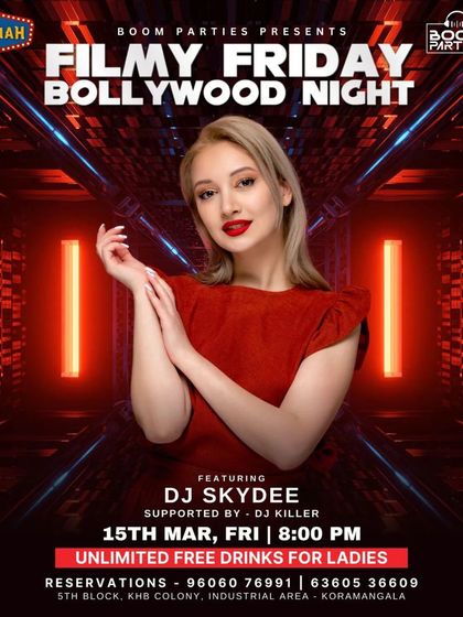 Filmy Friday at Baadshah is where I spin the biggest Bollywood tracks. It's a night dedicated to the drama and dance of Indian cinema.