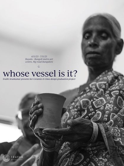 A poster for the "Whose vessel is it?" exhibition. We love seeing our students use their art to tell important stories.