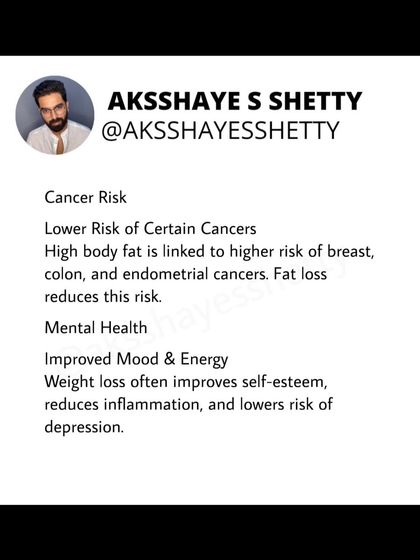 Losing weight improves your health in many ways. High body fat is linked to a higher risk of certain cancers, and fat loss reduces this risk. It also improves mood and energy, boosting mental health.
