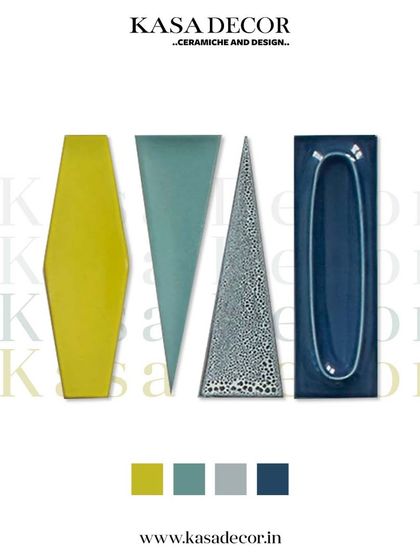 A sample of our 'Majestic' handmade tile collection, showcasing various shapes and glazes. This highlights the custom, artisanal nature of our tile offerings.