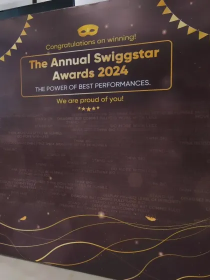 A close-up of the custom-designed backdrop for the Swiggstar Awards. We made sure to include the names of all the winners, making it a perfect photo opportunity and a proud moment for the top performers being recognized.