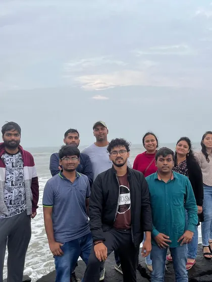 Our group on the rock promenade at Pondicherry beach.