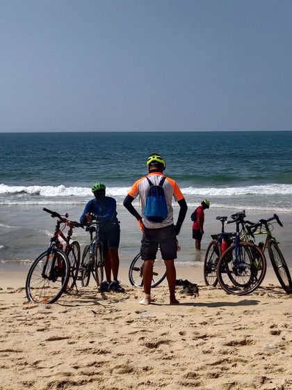 Taking a break on the beach to admire the Arabian Sea. Our coastal tours are paced to let you soak in the sun, sand, and sea.