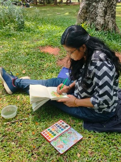 Another view of my outdoor painting setup. All you need is a sketchbook, some paints, and a bit of inspiration.