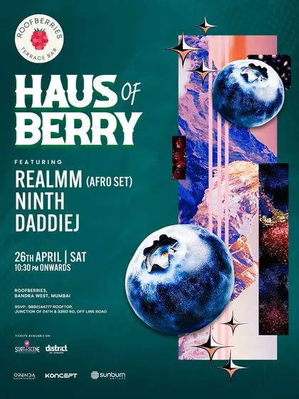 The 'Haus of Berry' event poster, with a creative, abstract design using blueberries. This kind of unique branding makes an event memorable.