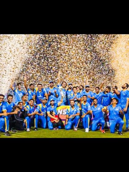 The winning team celebrates amidst a shower of confetti at the Road Safety World Series. We manage the post-match presentation and closing ceremonies for the league.