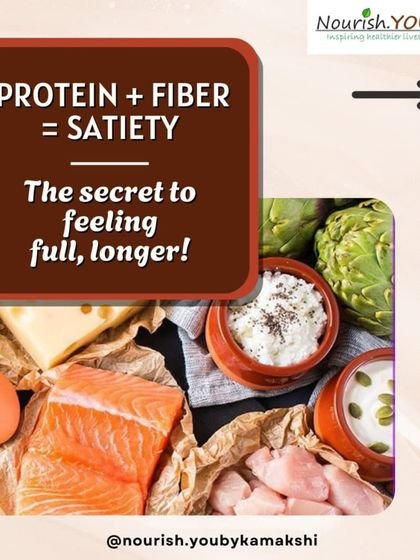 The secret to feeling full longer is combining protein and fiber. This graphic introduces the concept of satiety and how smart pairing can curb cravings.