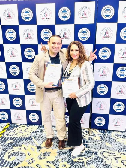 With a fellow dermatologist at Dermacon 2026, both of us proudly holding our certificates. These conferences are a testament to our ongoing commitment to learning and professional development.