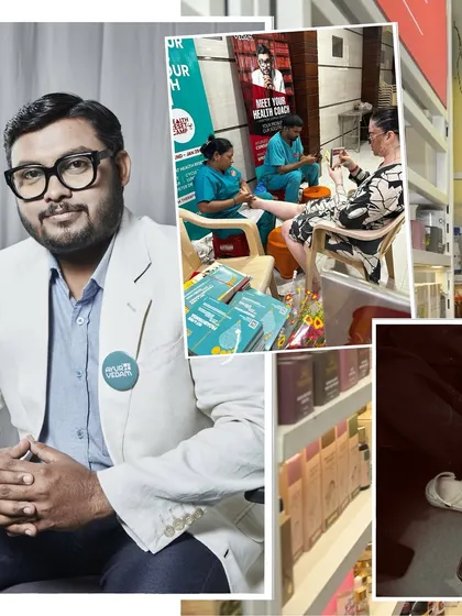 This collage features our founder, our team providing care, and our range of herbal products. It's a snapshot of the complete ecosystem of wellness I've built.