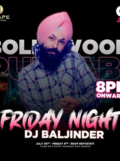 A flyer for my Friday night gig at Escape, showcasing my brand and the high-energy party I promise.