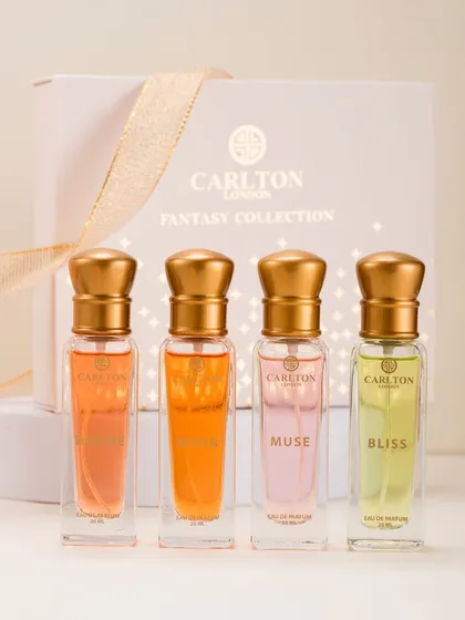 Clean, crisp, and compelling. This shot of the Carlton London perfume collection is a prime example of high-quality e-commerce photography. The lighting is carefully controlled to eliminate harsh reflections and showcase the product's details, ensuring it looks premium and desirable on any digital storefront.