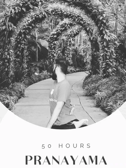 A visual for our 50-hour pranayama course, emphasizing daily practice with online recorded video classes. We offer both morning and evening sessions to help you integrate lifestyle healing into your routine.