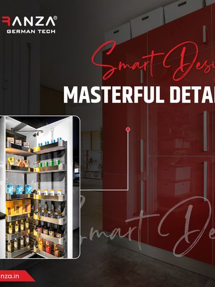 Smart design and masterful details are at the heart of my premium pantry solutions. This tall red cabinet opens to reveal a fully organized and accessible pantry system.