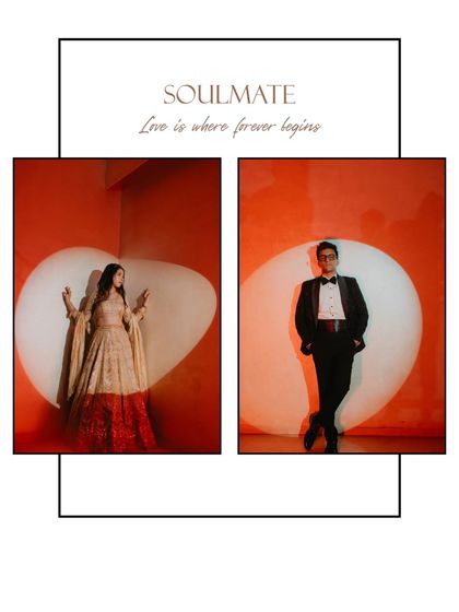 A diptych of the couple in their individual spotlight portraits. This layout emphasizes them as soulmates, two individuals coming together to start their forever.