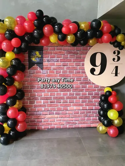 Another angle of the Harry Potter party backdrop, perfect for photos.