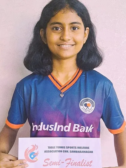 Swara Jangade holds her semi-finalist certificate after winning a bronze medal in the U-17 category at the 3rd Maharashtra State Table Tennis Tournament.
