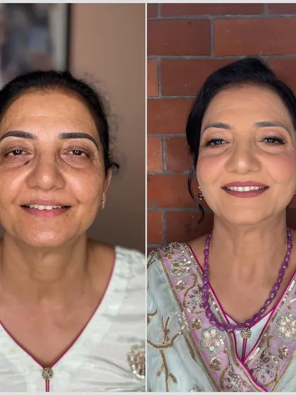 It’s a privilege to work with clients of all ages. Here is a beautiful before and after, where I focused on creating a fresh, age-appropriate look that enhances her natural grace with glowing skin and soft definition.