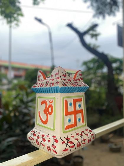 A closer look at our ceramic Tulsi pot, designed to bring a traditional and sacred element to your home puja area or balcony.
