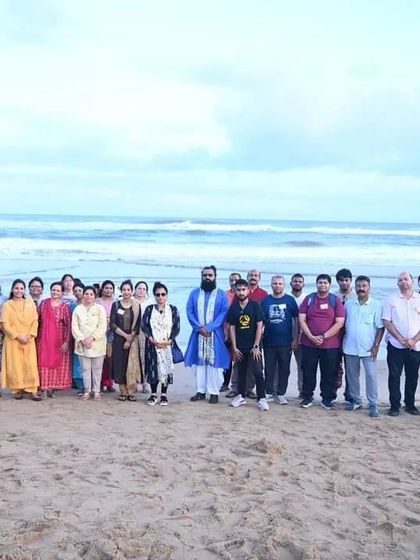 A group photo on the beach in Puri.